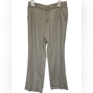 Garnet Hill Pants Womens 6 Tan 100% Linen Chinos Khakis Pockets Flat Front